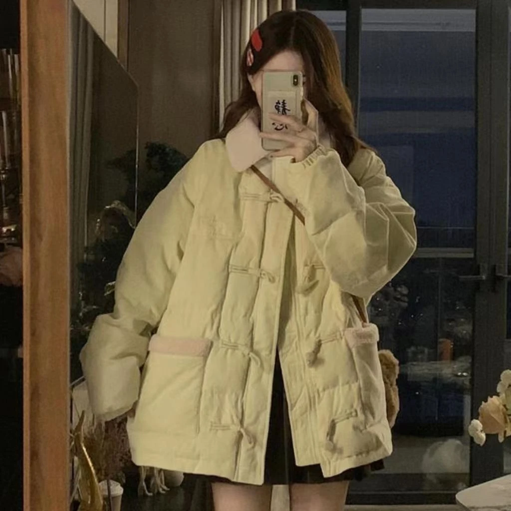 大码女装加厚夹棉羊羔毛外套女冬季新款小个子奶fufu牛角扣棉衣棉