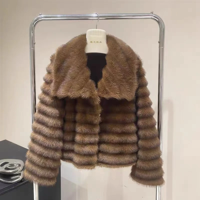 【松露黑糖】La妹2024冬季新款巴黎时尚奢华名媛翻毛领百搭毛毛外套