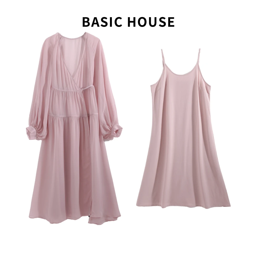Basic House/百家好长袖女士薄款法式春夏气质宽松连衣裙G752