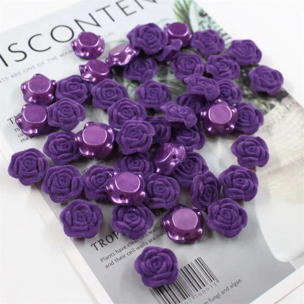 19mm秋冬复古植绒玫瑰花 通孔花瓣DIY手工编织花束串珠材料花芯