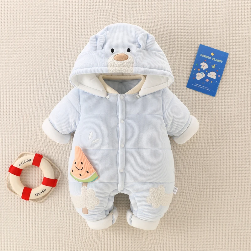 婴儿加厚连体衣秋冬季保暖连帽外出服新生儿棉袄外套宝宝外套抱衣
