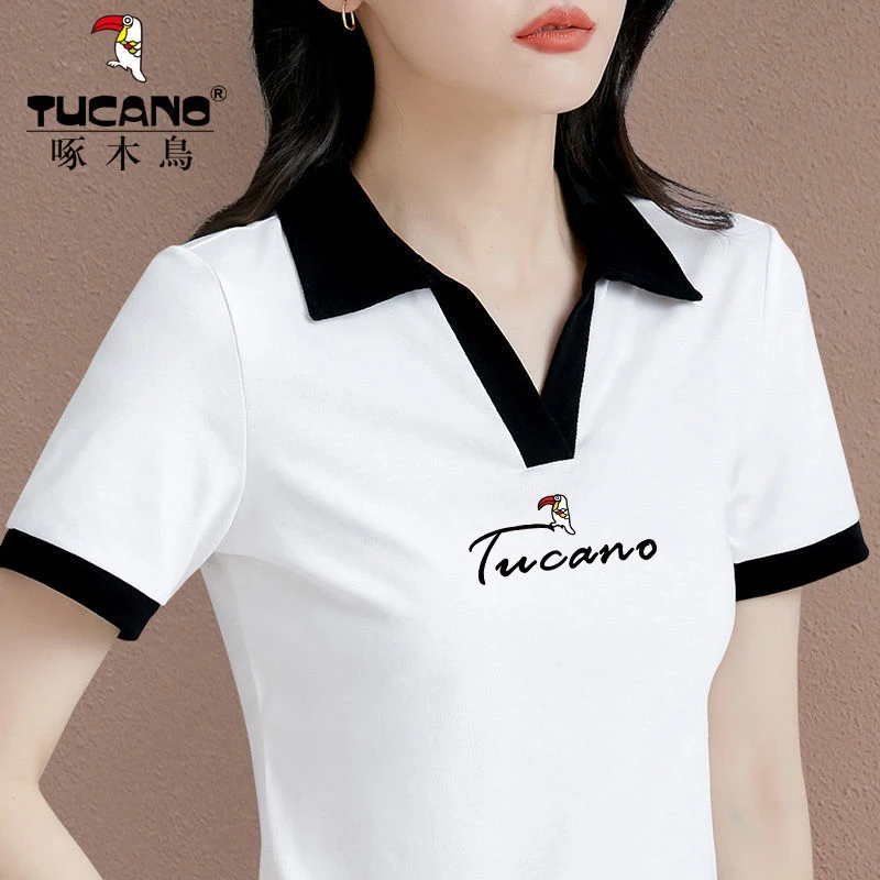啄木鸟夏季短袖t恤女polo领2023年夏季百搭休闲时尚洋气显瘦上衣