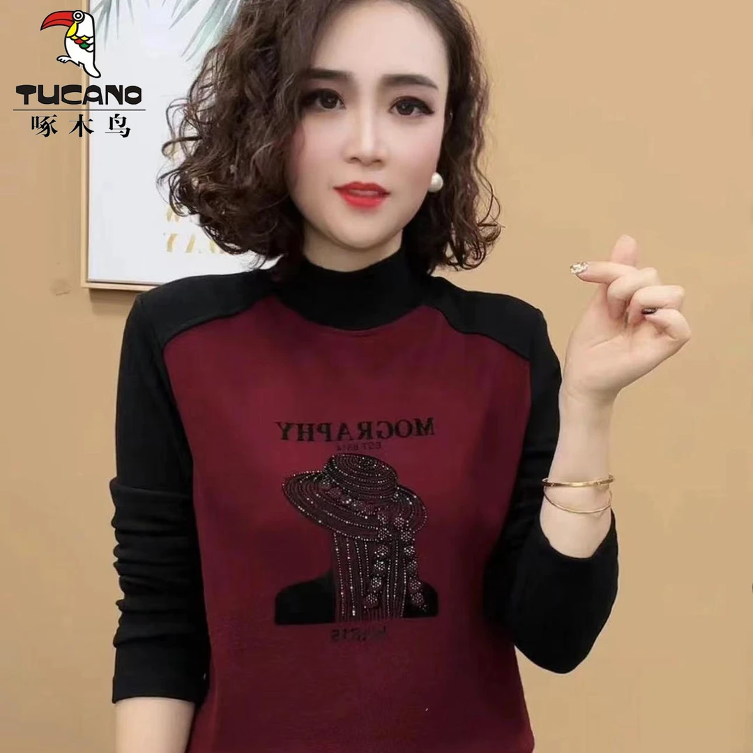 啄木鸟正品秋冬季新款百搭妈妈装显瘦减龄卫衣气质减龄高端上衣女