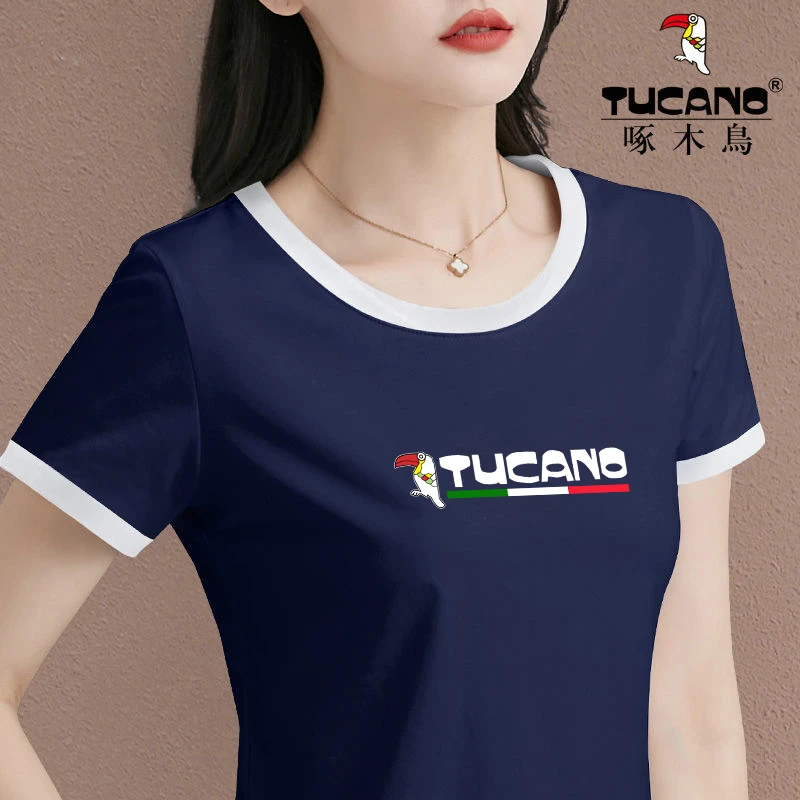 啄木鸟2024拼色短袖t恤女显瘦时尚百搭夏季洋气圆领韩版简约上衣