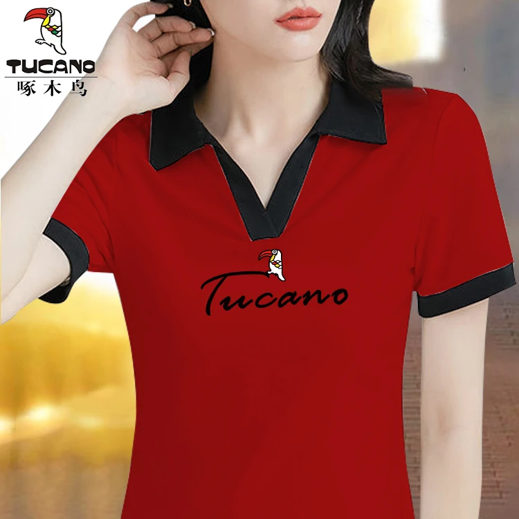 啄木鸟品牌polo衫夏季洋气显瘦时尚休闲百搭翻领t恤女装短袖上衣