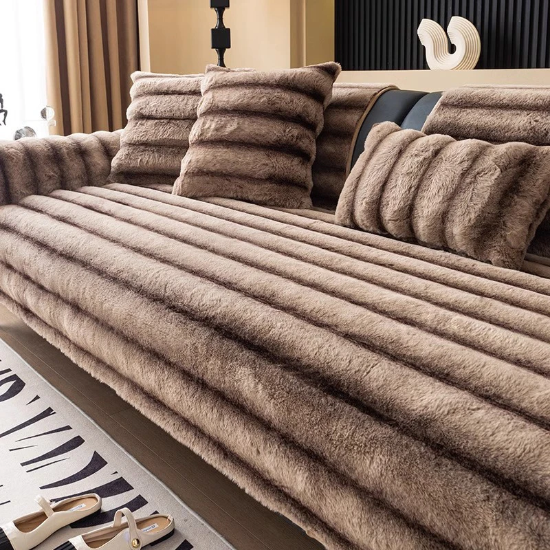 沙发垫2024冬季加厚新款秋冬毛绒坐垫防滑兔兔绒皮沙发套罩盖布巾