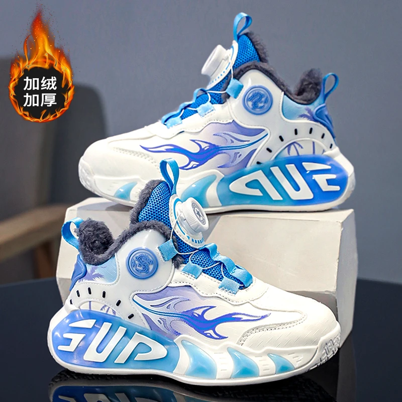 阿童木男童棉鞋加绒儿童鞋子秋冬款皮面防滑运动鞋跑步篮球鞋大童