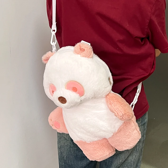 熊猫书包咖色熊猫儿童包包玩偶双肩包斜挎包大容量可爱女孩情侣