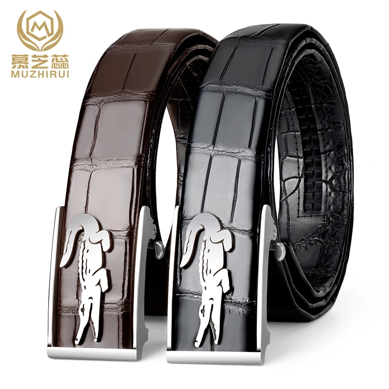 非洲尼罗鳄鱼皮带男高档真皮钨钢自动扣双面折边腰带潮流裤腰带
