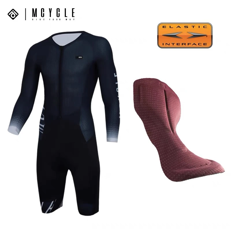 魅骑mcycle夏骑行服连体长袖男公路车山地车双箭头竞赛深蓝色高端