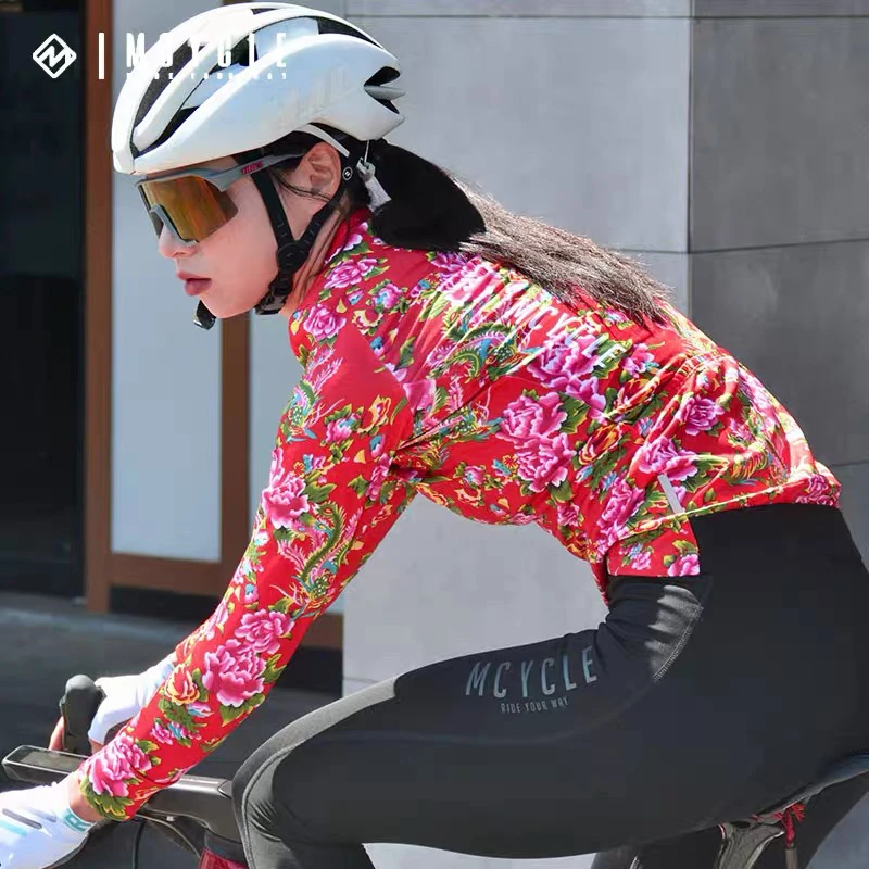 魅骑MCYCLE抓绒骑行服长袖男女秋冬花棉袄东北自行车服单车保暖