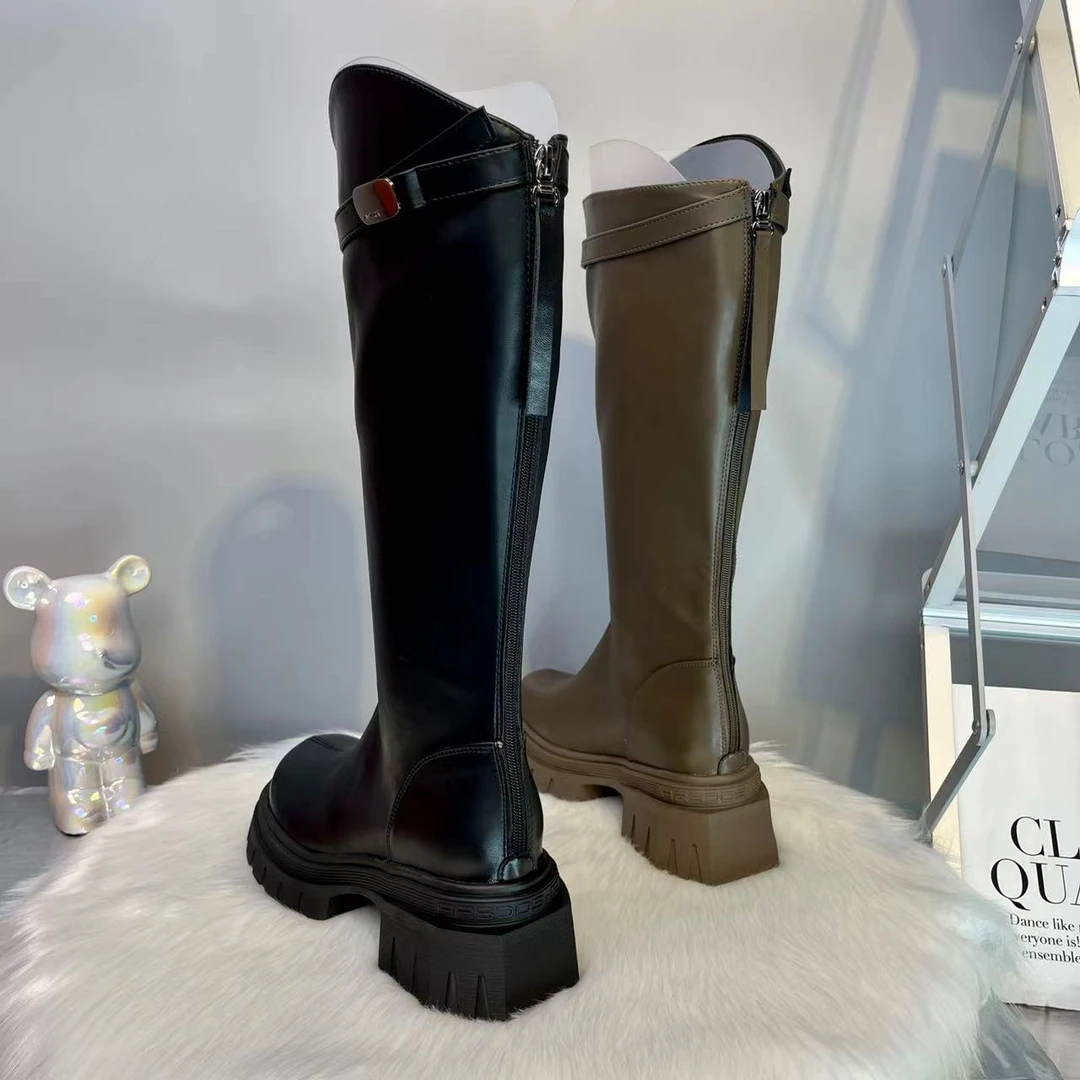 时装长筒靴厚底高筒靴时尚百搭女士加绒骑士长靴不过膝英伦靴子