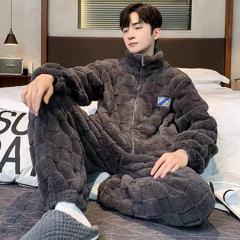 情侣秋冬加绒加厚睡衣可外穿2024新款珊瑚绒保暖大码家居服两件套