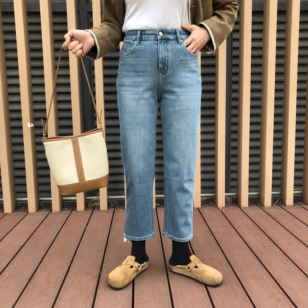 01696新款夏款烟管裤四面弹牛仔裤2024欧货高腰韩版弹力显瘦