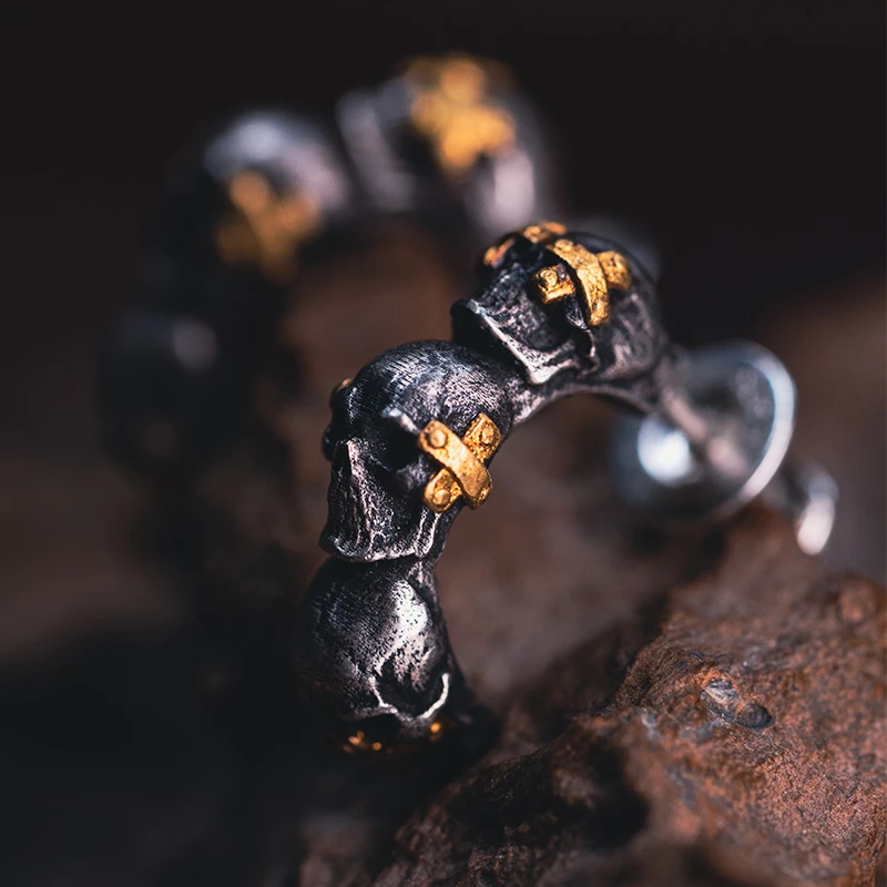 VULCAN/伏尔甘 925银耳饰 三不骷髅耳钉男士手工小众个性做旧