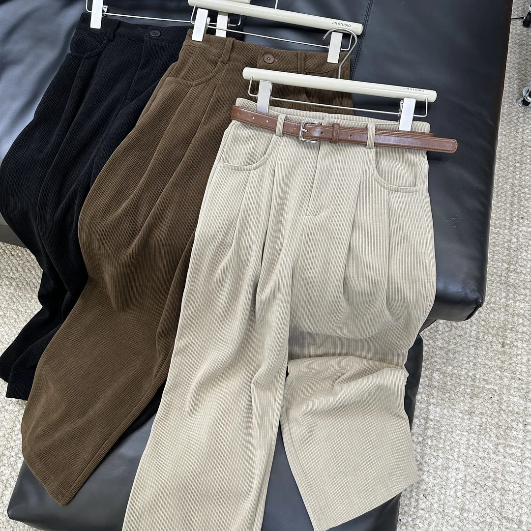 【锦衣鹊羽】23729复古弯口袋灯芯条秋冬厚料直筒西装裤加厚宽松
