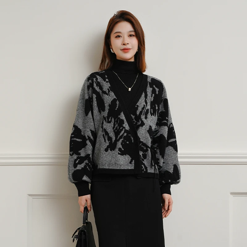 拾尚共合「遂愿」气质百搭显瘦高级复古撞色设计休闲宽松针织开衫