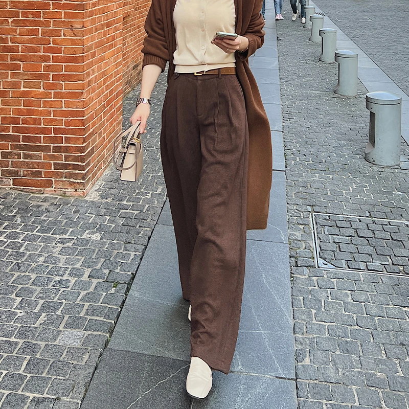 拾尚共合「澎湃」秋冬通勤时尚百搭垂坠感中高腰直筒休闲阔腿裤