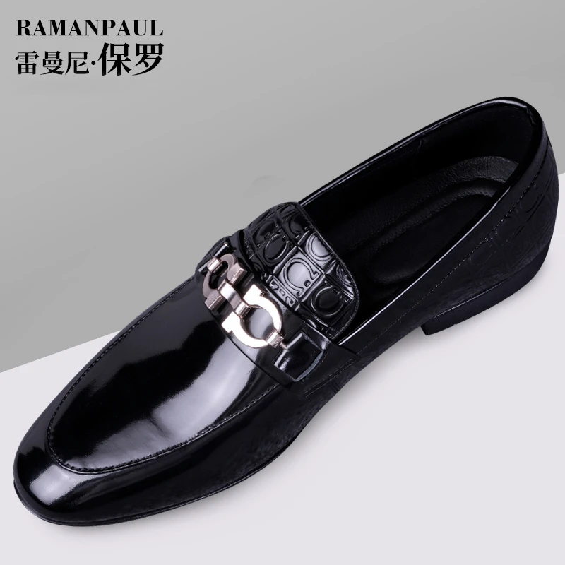 雷曼尼保罗品牌新款纯牛皮真皮亮皮潮流男士软底商务皮鞋22605-15