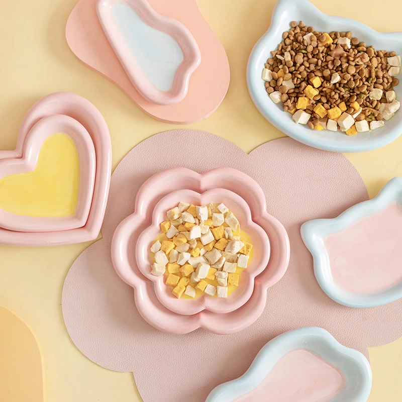 【可爱陶瓷猫碗】韩国ins风手绘嘟嘟盘猫碗猫咪猫粮陶瓷餐盘食盆