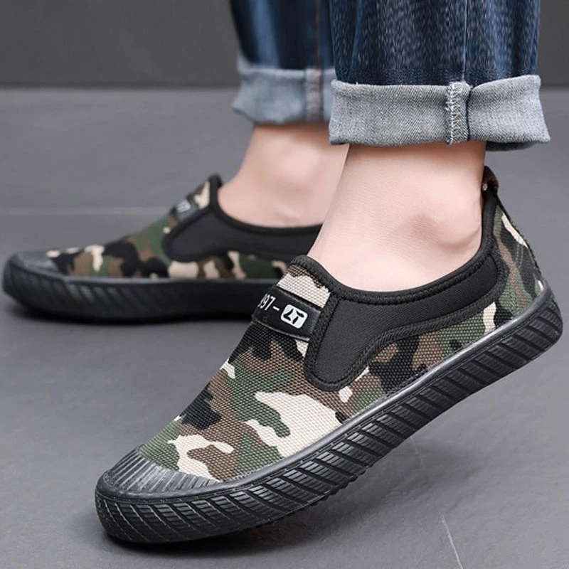 鲁泰迷彩劳动鞋男女耐磨防水军训鞋工地劳保鞋松紧口帆布鞋解放鞋