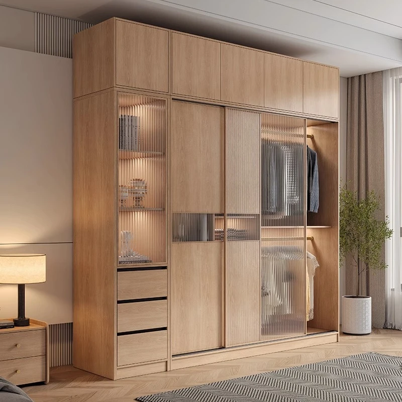 森妮北欧推拉门衣柜家用卧室实木主卧现代简约小户型日式收纳衣橱