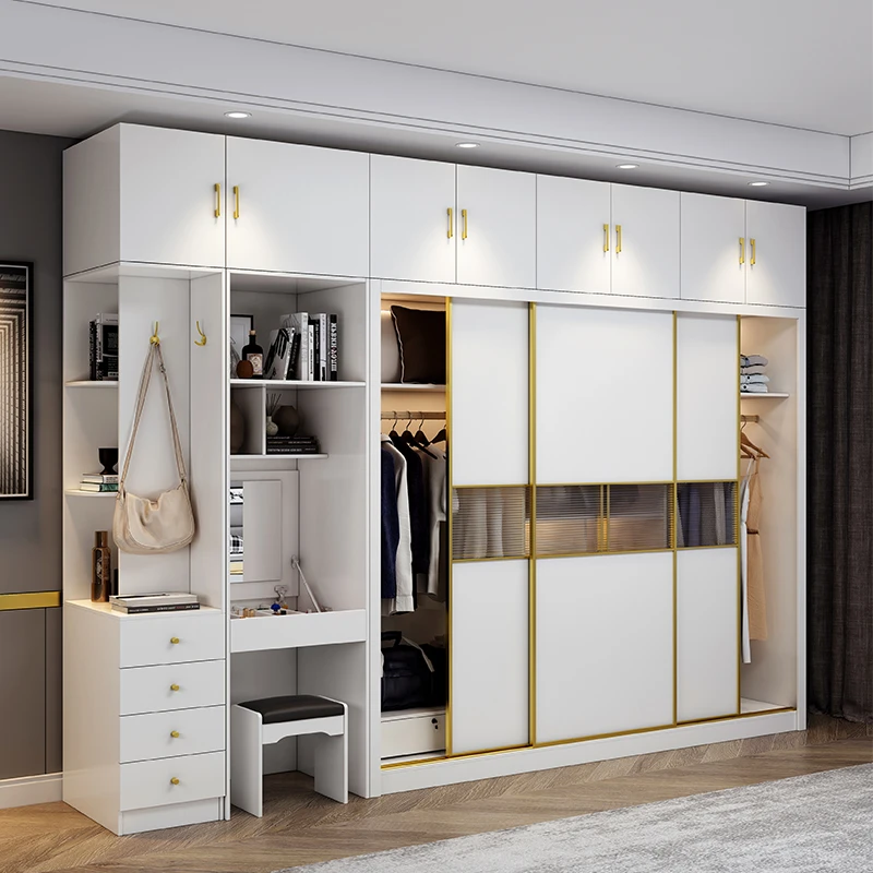 森妮轻奢全实木衣柜家用卧室现代简约推拉门移滑门免漆生态板衣橱