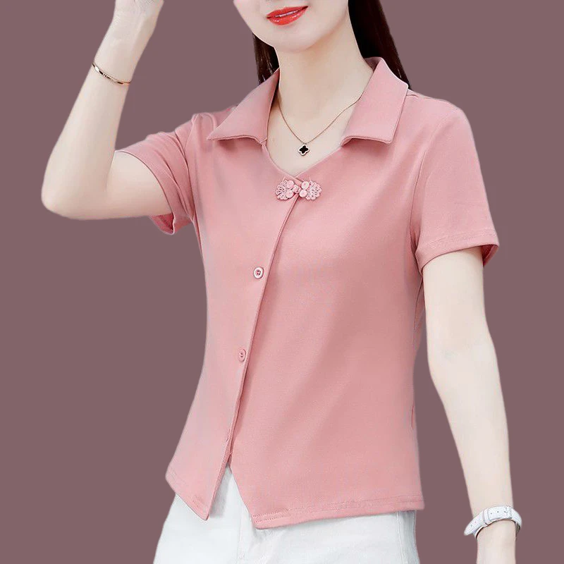 2024夏季新款POLO不对称设计感短袖上衣女小众韩版减龄洋气T恤潮