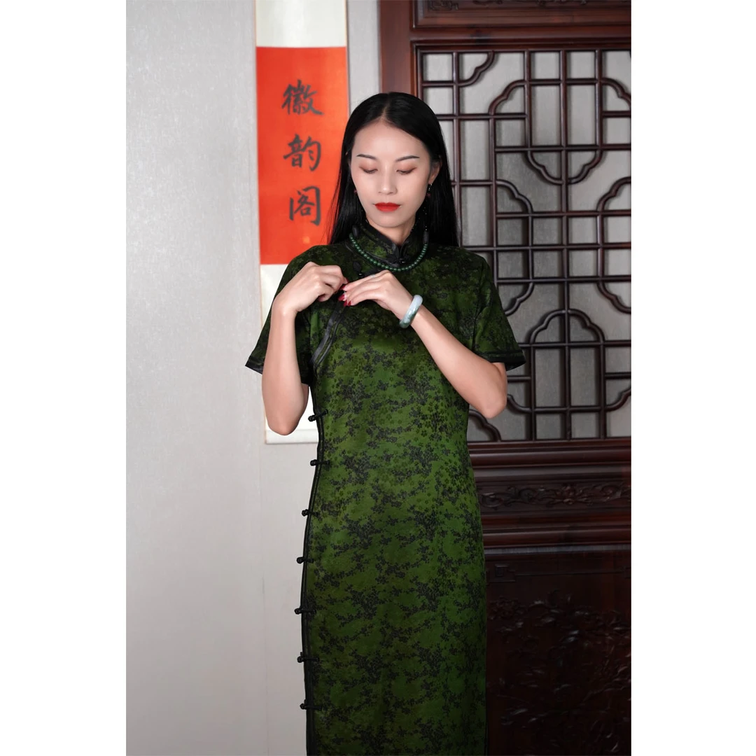 瑾柔 | 徽韵阁香云纱桑蚕丝提花梅花盘扣斜襟中式旗袍