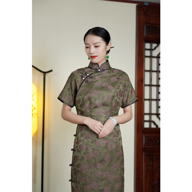 花慢 | 桑蚕丝提花斜襟手工旗袍
