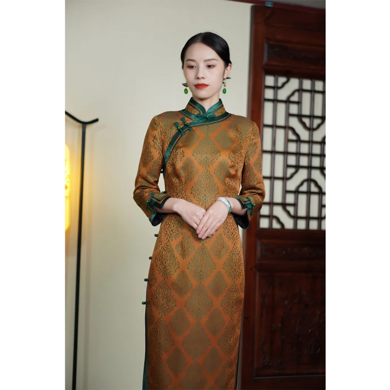 夕岚 | 徽韵阁中式复古国风宋锦斜门襟旗袍