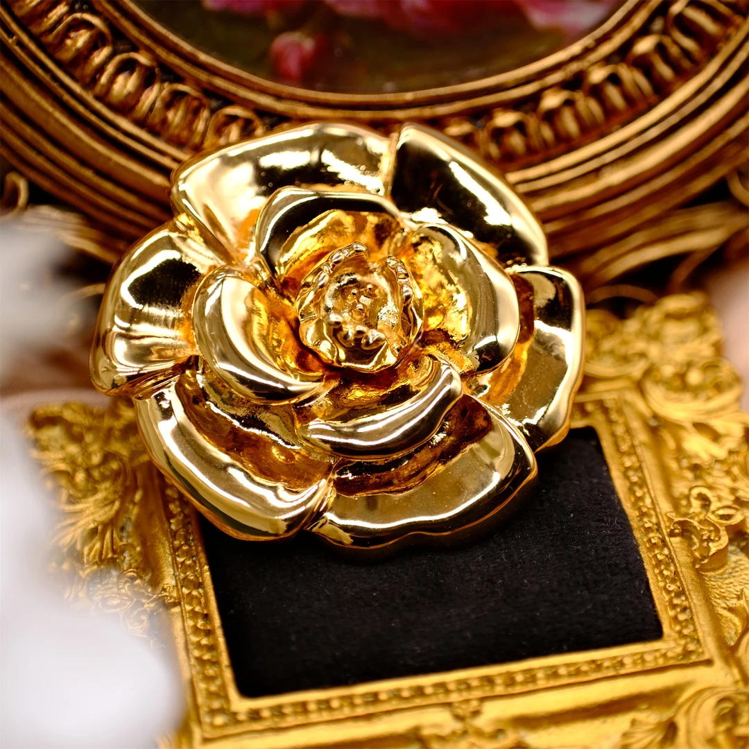 铜合金陶瓷胸针 糖家重工 Z0665【重工金色山茶花】重磅胸针胸针