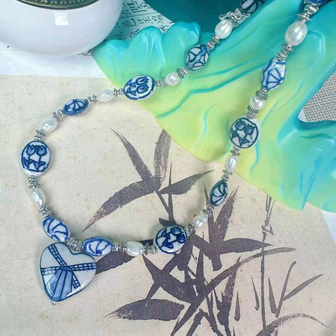 铜项链 新中式国风【烟雨青花】百搭项链