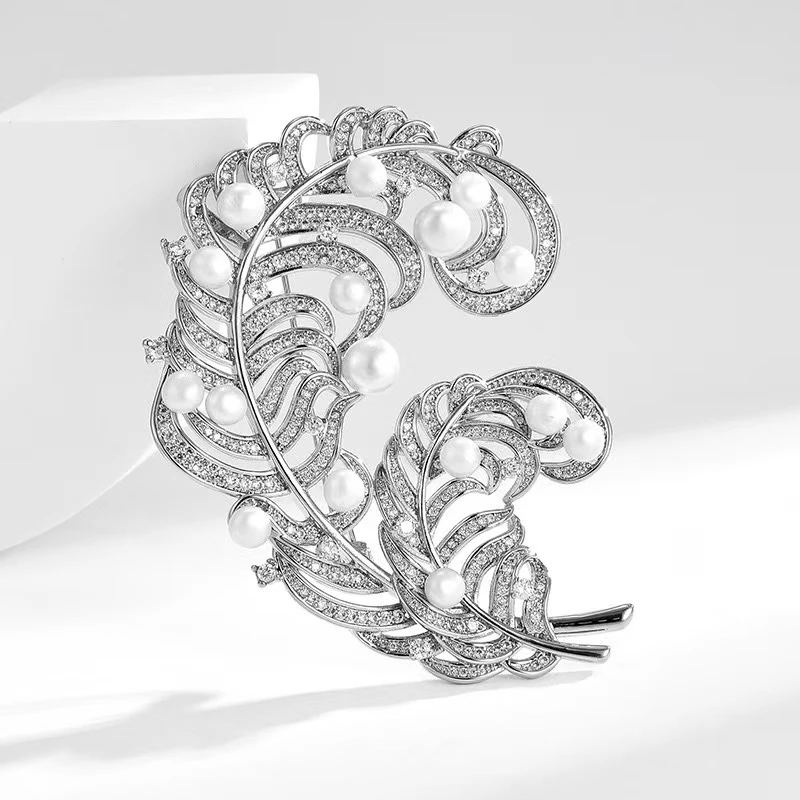 铜合金胸针 【G0010】高档时尚百搭小众素款羽毛胸针