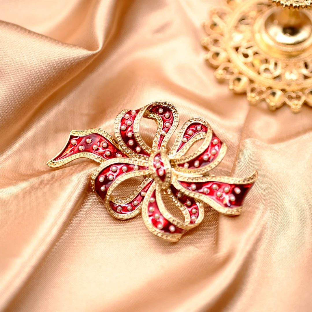 合金合成锆石胸针 Z0509糖家[红色珠珠蝴蝶结]彩色胸针炫彩百搭