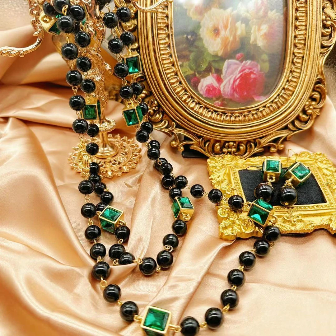 合金胸针 T2882【黑绿琉璃项链】重工中古宫廷风时尚胸针