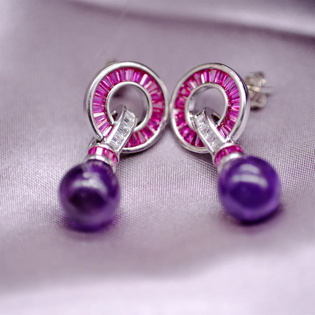合金胸针 新品【紫水耳饰】胸针耳钉耳环戒指