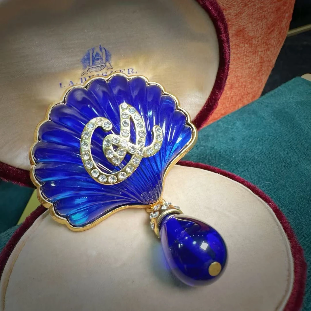 铜合金胸针 Z1045【蓝色贝壳】 中古vintage 轻奢时尚复古中古胸针