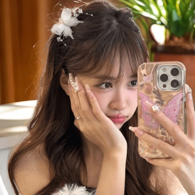 发夹女蝴蝶泡泡小抓夹女小众设计侧边刘海夹后脑勺气质半扎发头饰