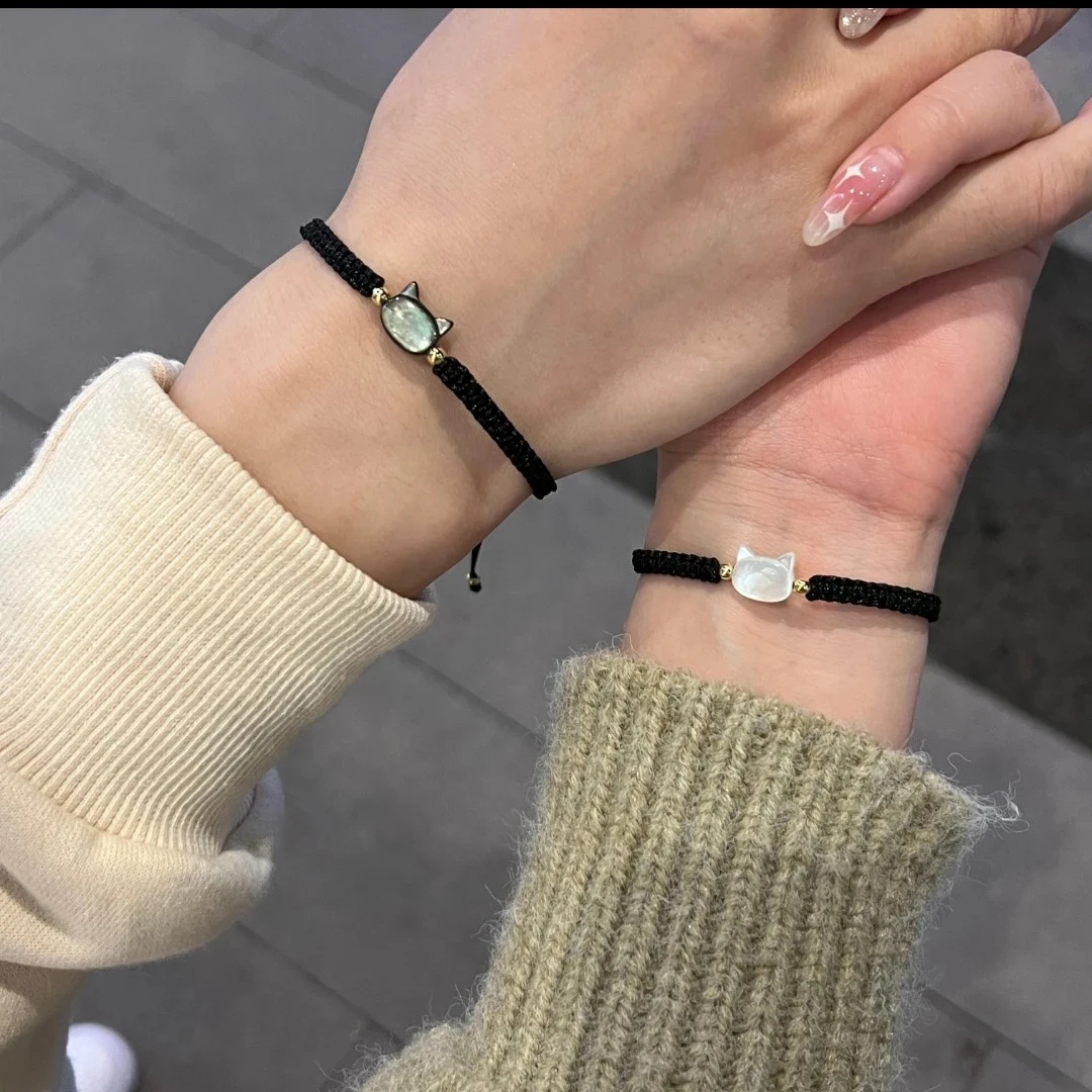 非金属布艺手链 手工编织猫咪手绳网红手链情侣闺蜜贝壳凯蒂猫ins