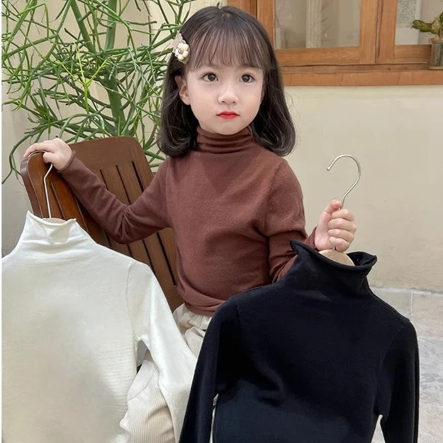 女童纯色高领软糯套头打底毛衣女宝宝儿童秋冬内搭保暖针织衫上衣