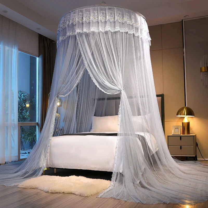 加大北欧风免打孔吊顶圆顶公主风加密蚊帐家用卧室高级吸顶免安装