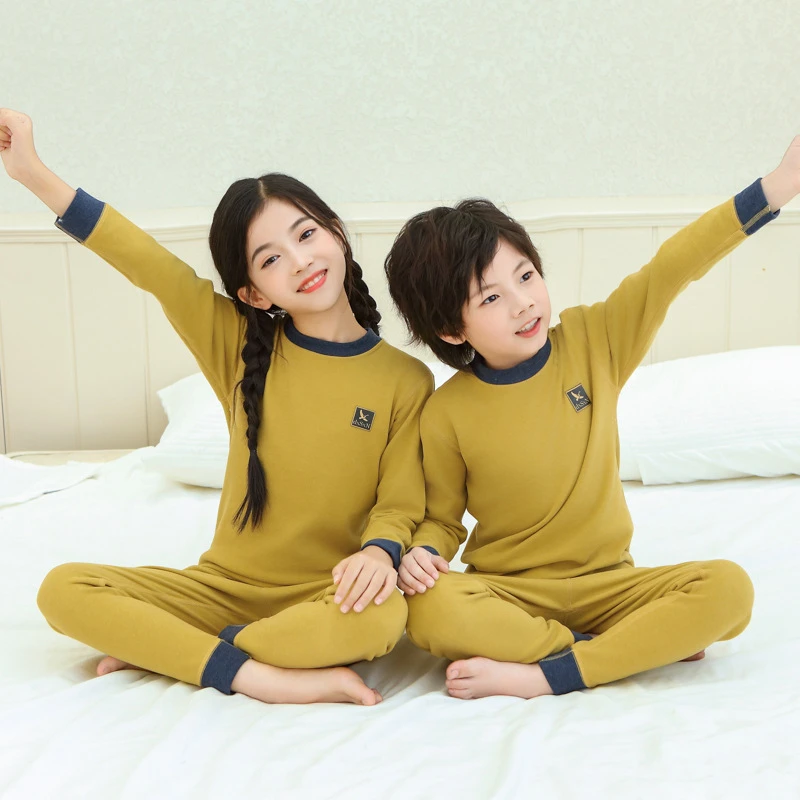 儿童加厚保暖内衣套装男童女童羊毛蚕丝秋冬打底衣小中大童秋衣裤