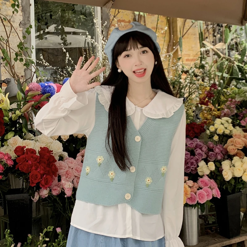 慕兔甜美翻领衬衫女2024年秋季新款学院风宽松时尚宽松显瘦上衣
