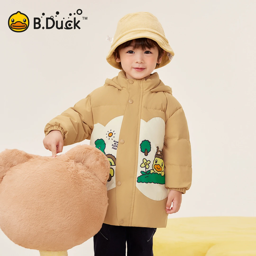 B.Duck小黄鸭童装男童羽绒服中长款加厚外套儿童保暖小童宝宝冬装