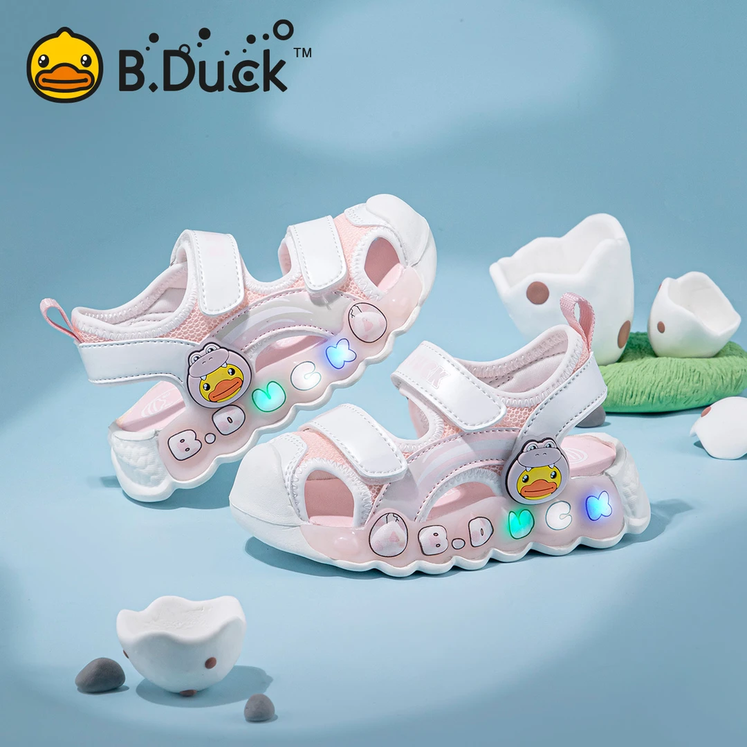 小黄鸭童鞋女童凉鞋包头儿童亮灯鞋夏季新款男女宝鞋子小童发光鞋
