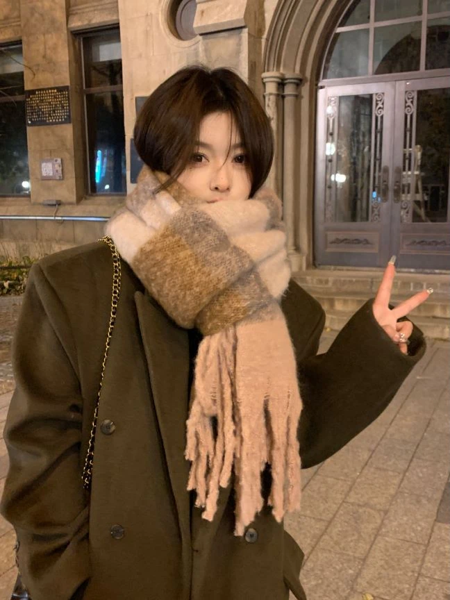 高级感/气质韩版纯色大围巾披肩女冬季氛围感拉满~保暖大围脖女