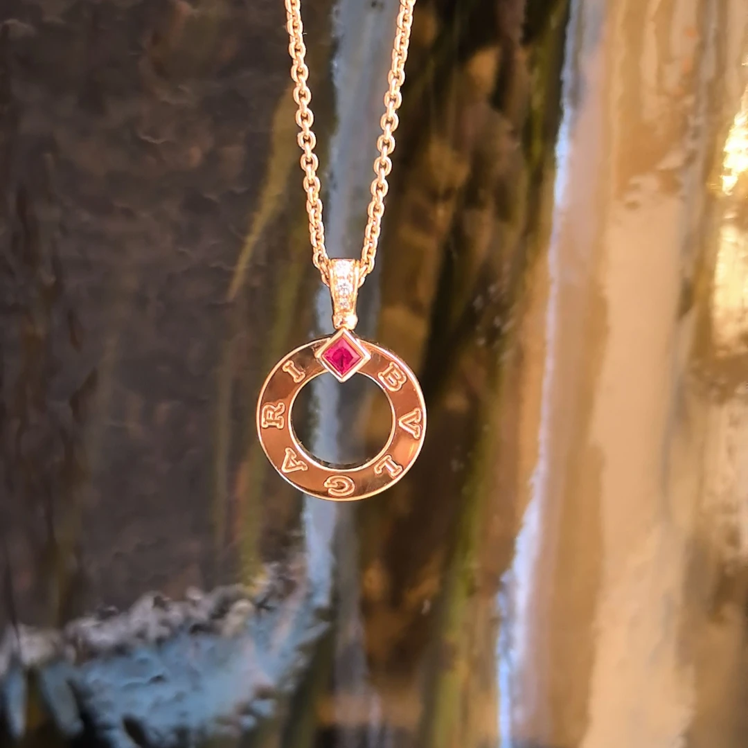 99新 BVLGARI/宝格丽 圆饼红宝项链 玫瑰金 24年盒证  45cm XJ