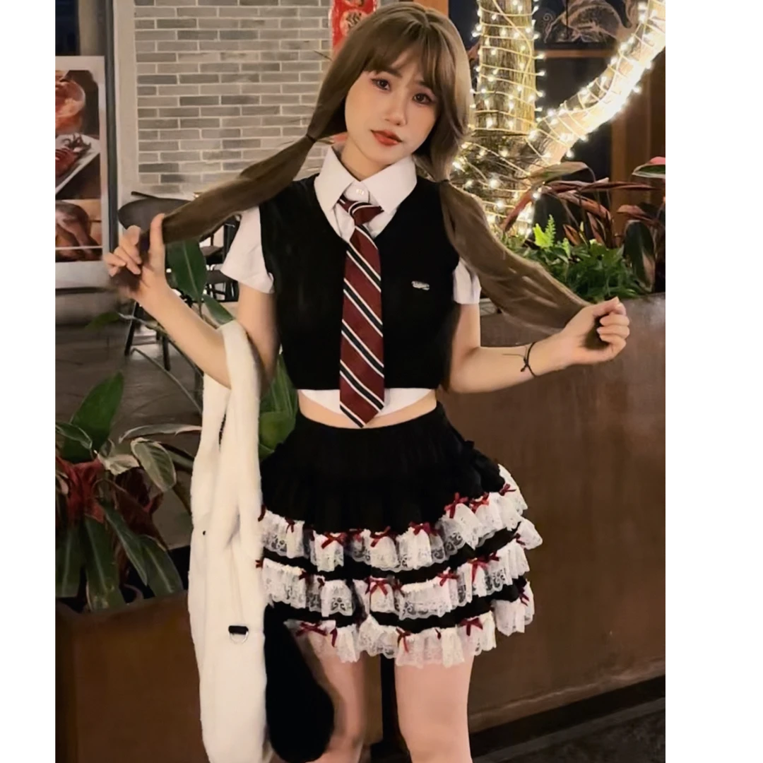 学院风性感风时尚套装女装套装条纹夏季辣妹日系上衣短款格子