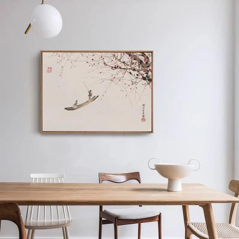 新款傅抱石行舟图新中式客餐厅卧室床头挂画禅意仿宋代桌面摆挂画